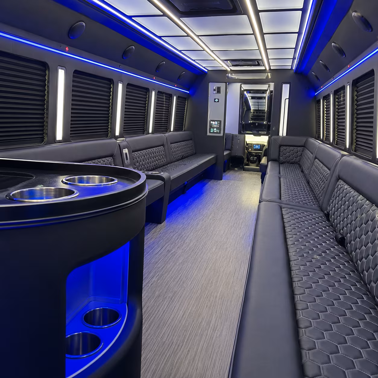 White party bus exterior